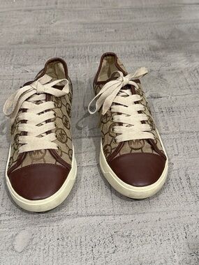 Michael Kors Brown & Cream Monogram Canvas Sneakers 8M